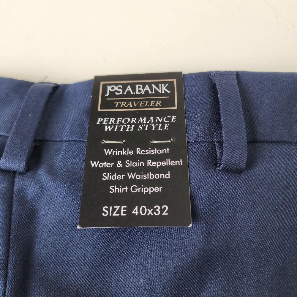 NWT $109 Jos A Bank Traveler Tailored Fit Pants Men 40x32 Navy Blue Performance - Picture 11 of 13